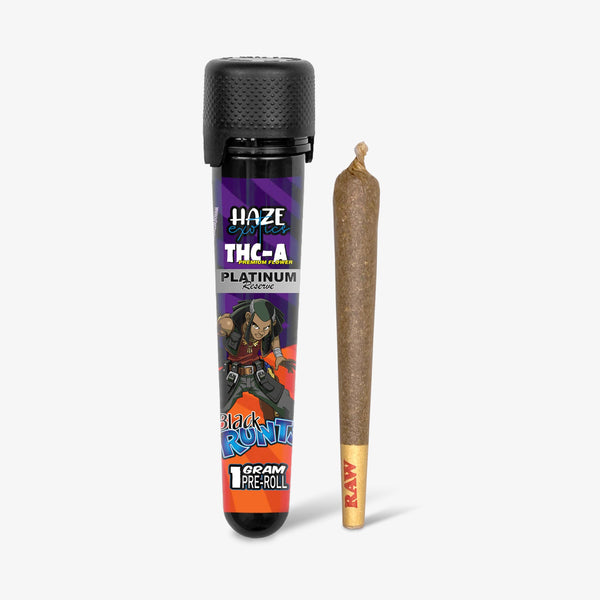 haze exotics platinum edition thc-a flower black runtz 1 gram preroll