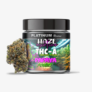 haze exotics platinum reserve thc-a flower papaya power 3.5 gram jar