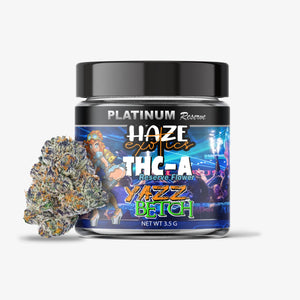 haze exotics platinum reserve thc-a flower yazz betch 3.5 gram jar