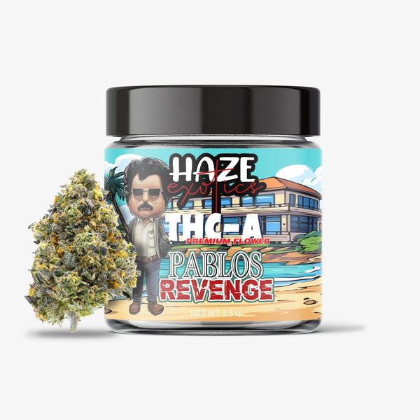 haze exotics thc-a flower pablos revenge 3.5 gram jar